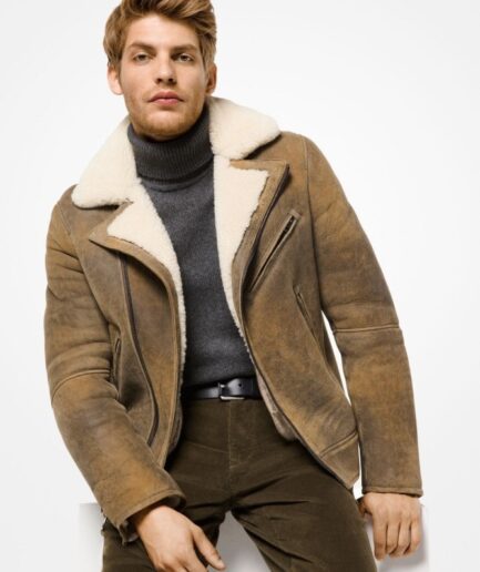 Men Brown Vintage Shearling Jacket