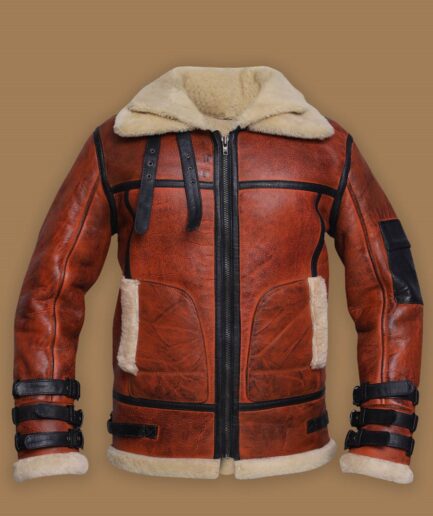 Women Distressed Brown Shearling Leather Jacket