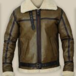 Army Greenish Brown Shearling Leather Jacket