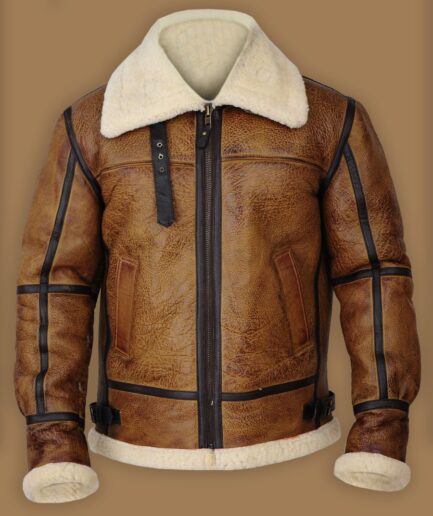 Men Brown B3 Bomber Shearling Jacket