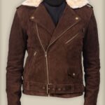 Men Brown Suede Shearling Jacket