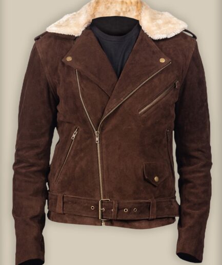 Men Brown Suede Shearling Jacket