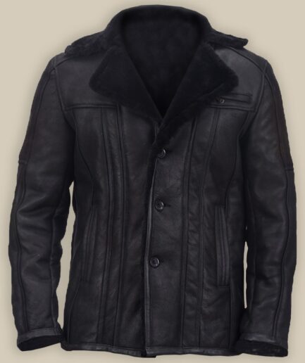 Men Black Shearling Biker Jacket
