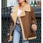 Women Brown Suede Shearling Jacket