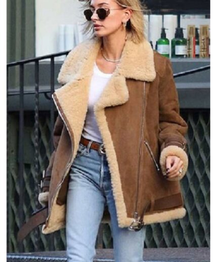 Women Brown Suede Shearling Jacket