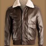 Men Brown Pilot Bomber Shearling Jacket
