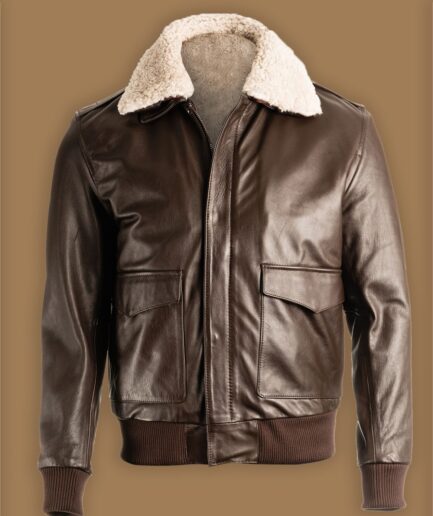 Men Brown Pilot Bomber Shearling Jacket