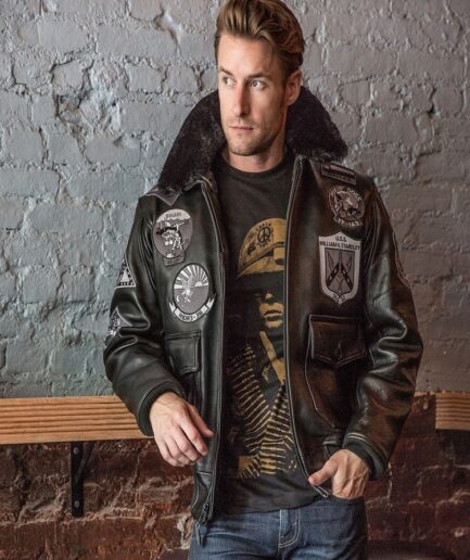 Men Black Top Gun Leather Jacket