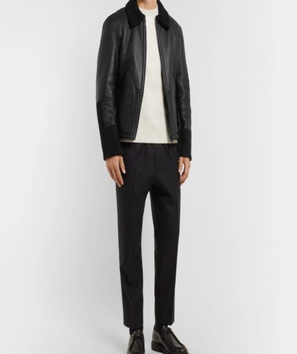 Men Black Sheepskin Leather Jacket