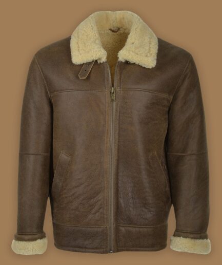 Men Brown Aviator Shearling Leather Jacket