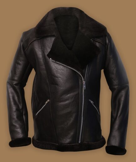 Men Dark Brown Shearling Aviator Jacket