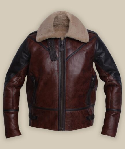Men Umber Brown Shearling Jacket