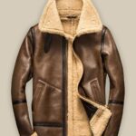 Men Brown Bomber Shearling Jacket