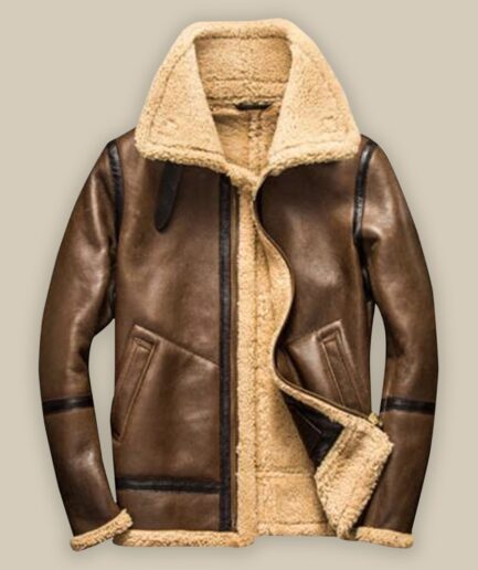 Men Brown Bomber Shearling Jacket