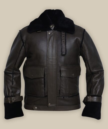 Men Black Bomber Shearling Jacket