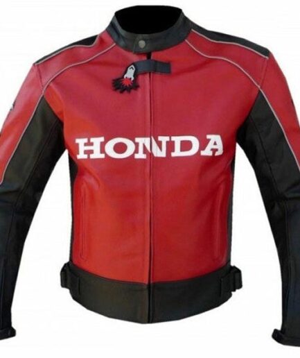 Honda Red Unique Wing Motorcycle Racing Cowhide Leather Jacket