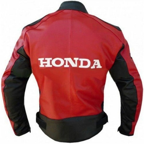 Honda Red Unique Wing Motorcycle Racing Cowhide Leather Jacket