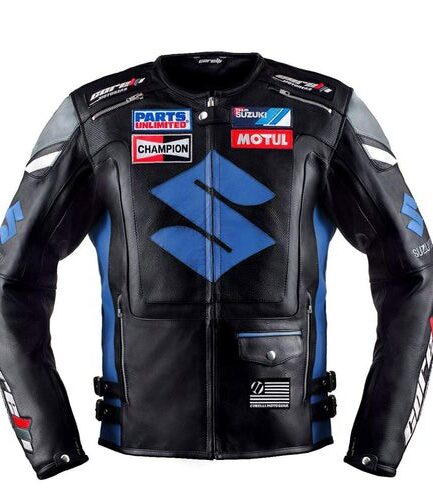 Blue Suzuki Motul Motorcycle Leather Racing Jacket