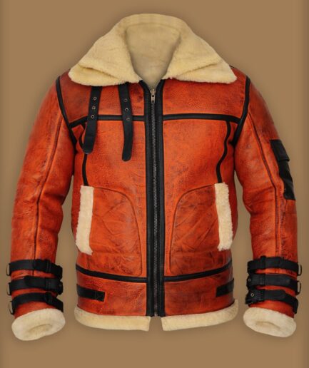 Men Distressed Brown Shearling Jacket