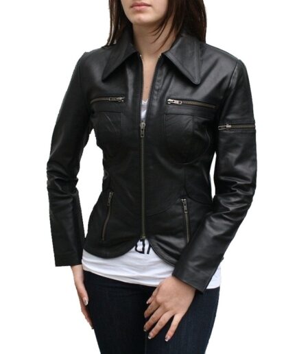 Women Motorcycle Sport Leather Jacket