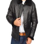 Men Black Shearling Flying Leather Jacket