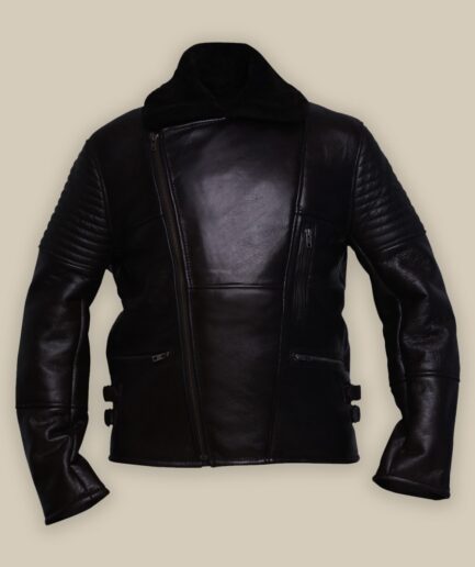 Men Black Rider Shearling Leather Jacket