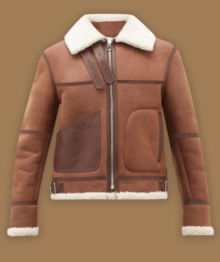 Women Casual Brown Shearling Jacket