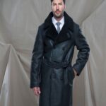 Men Black Shearling Leather Trench