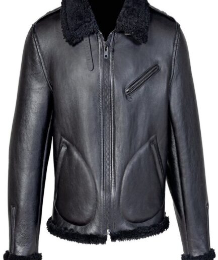 Men Shearling Black Biker Jacket
