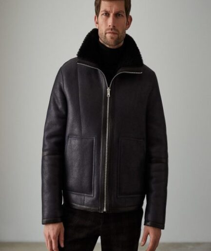 Men Black Aviator Leather Jacket