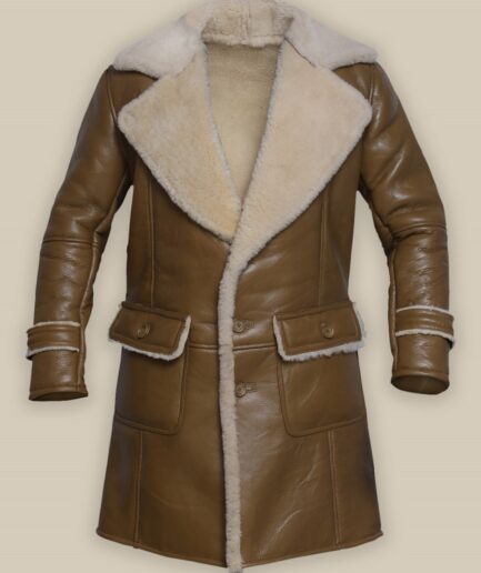 Men Brown Shearling Leather Trench