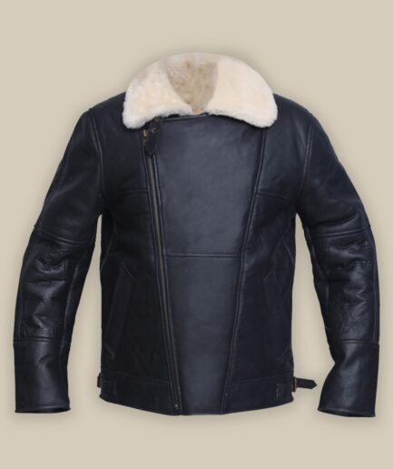 Men White Shearling Leather Jacket