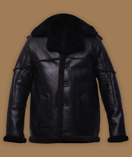 Men Pure Black Sheepskin Leather Jacket