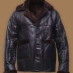 Men Black Button Shearling Jacket
