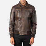 Aaron Brown Leather Bomber Jacket For Men