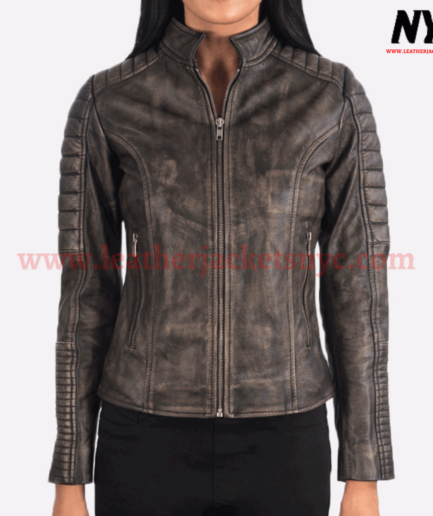 Adalyn Quilted Distressed Brown Biker Leather Jacket