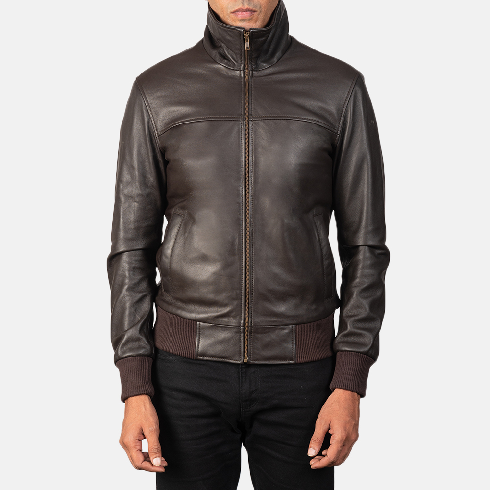 Air Rolf Brown Bomber Leather Jacket for Men Air Rolf Brown Bomber Leather Jacket for Men