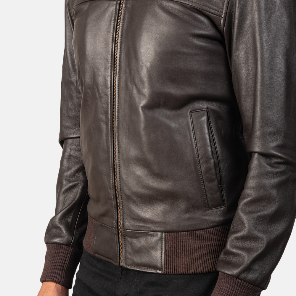 Air Rolf Brown Bomber Leather Jacket-5
