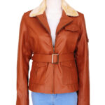 Women Tan Jacket With Fur Collar