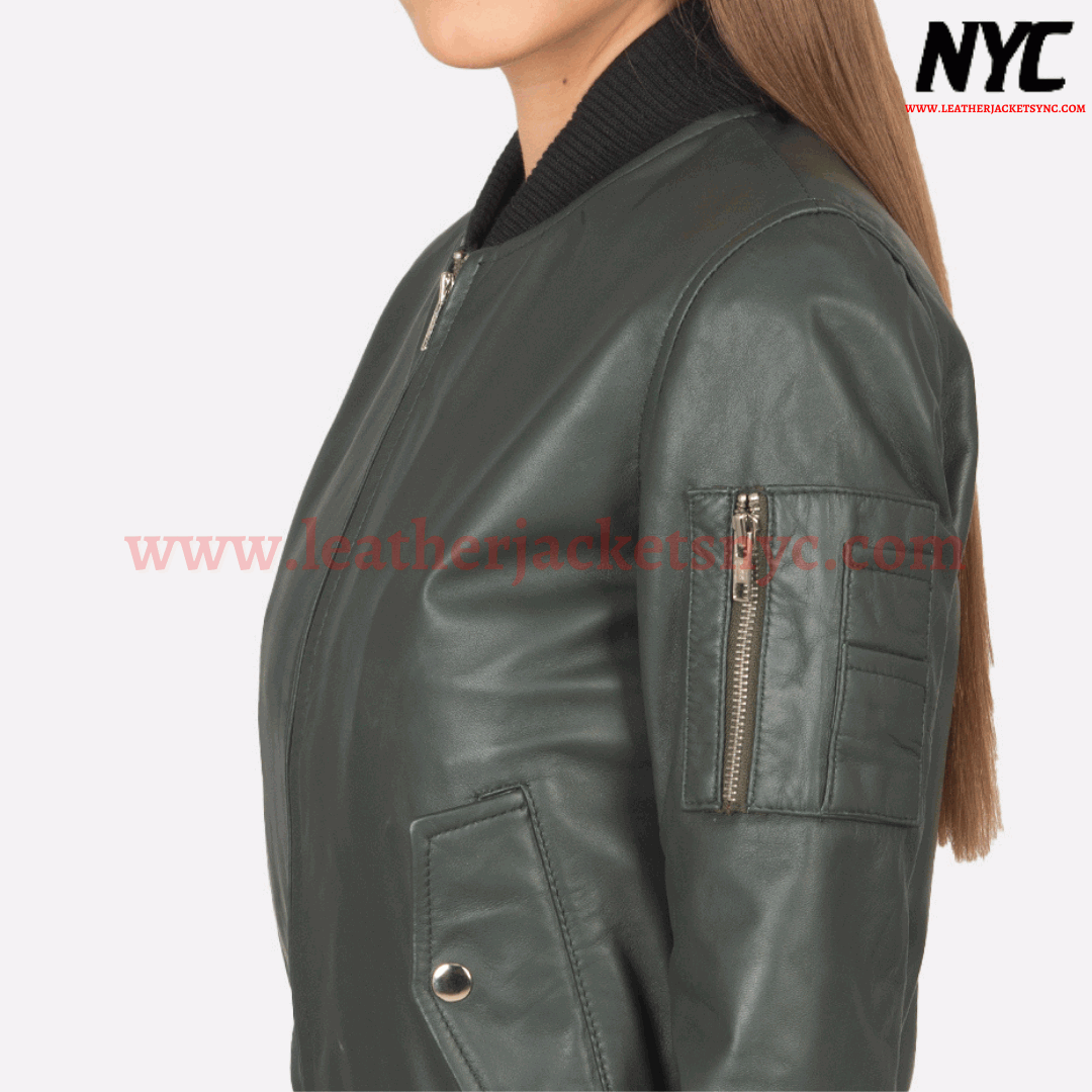 Ava Ma-1 Green Genuine Leather Bomber Jacket-1