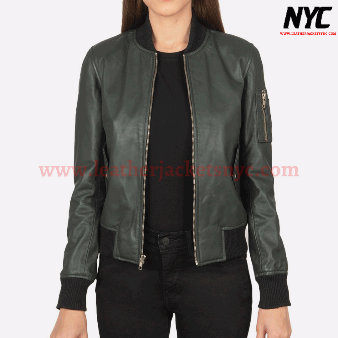 Ava Ma-1 Green Genuine Leather Bomber Jacket Ava Ma-1 Green Genuine Leather Bomber Jacket