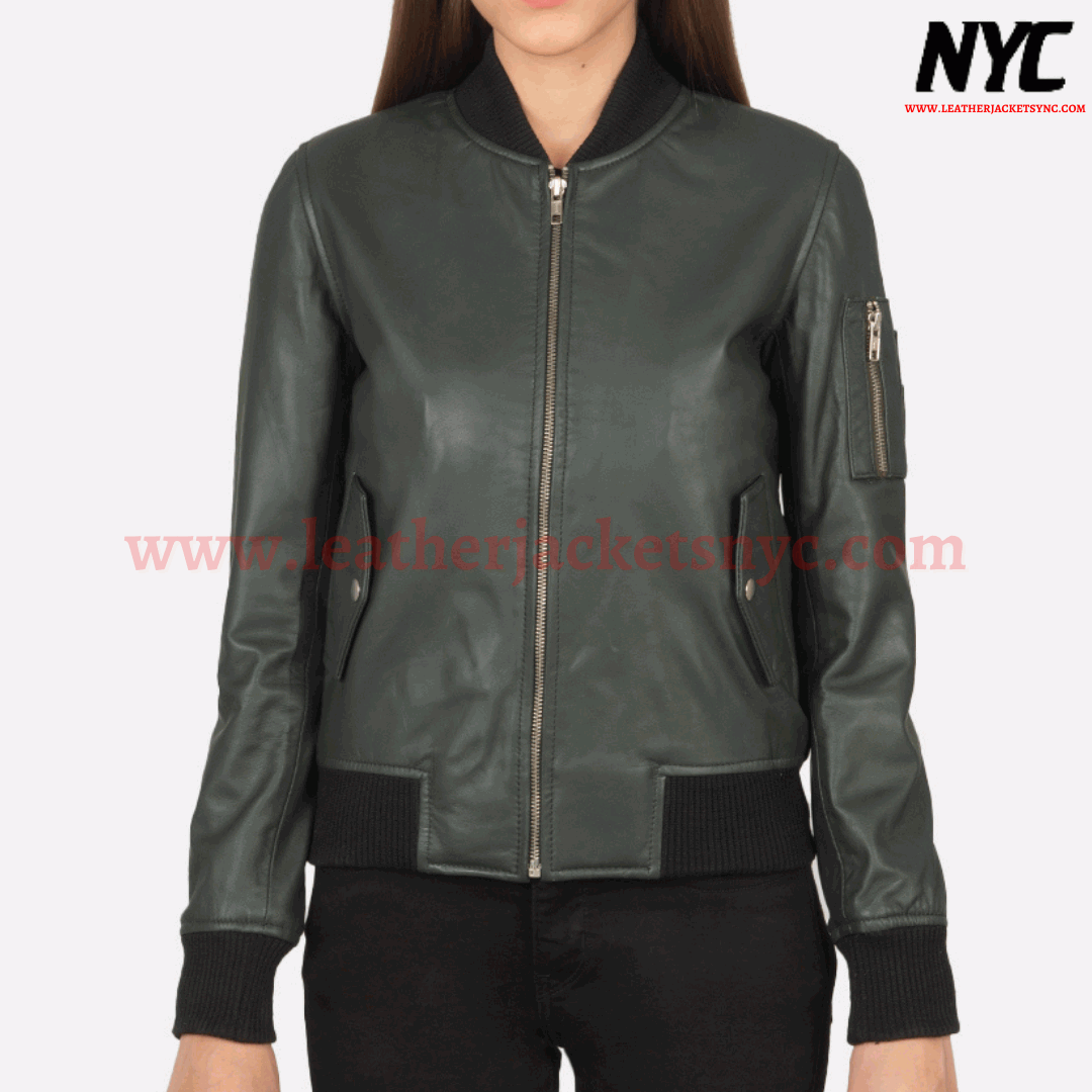 Ava Ma-1 Green Genuine Leather Bomber Jacket-4