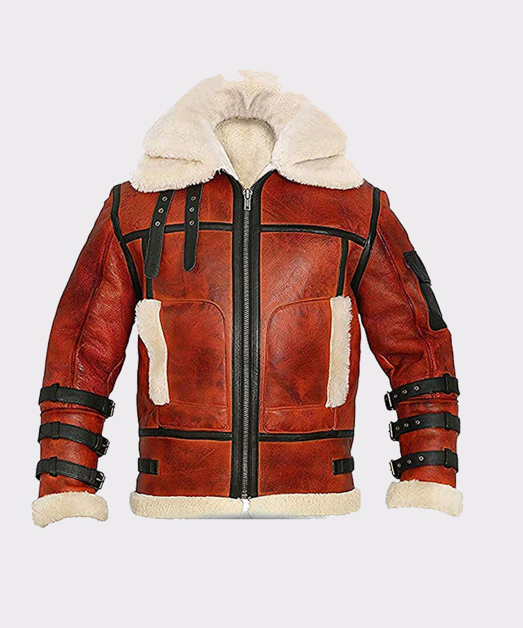 Aviator Sheepskin Men’s B6 Waxed Bomber Shearling Leather Jacket