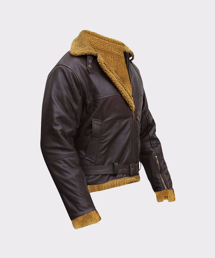 B3 Men Flying Aviator Winter Shearling Sheepskin Bomber Leather Jacket 11