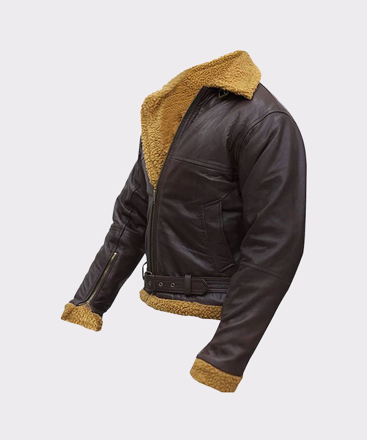 B3 Men Flying Aviator Winter Shearling Sheepskin Bomber Leather Jacket 33