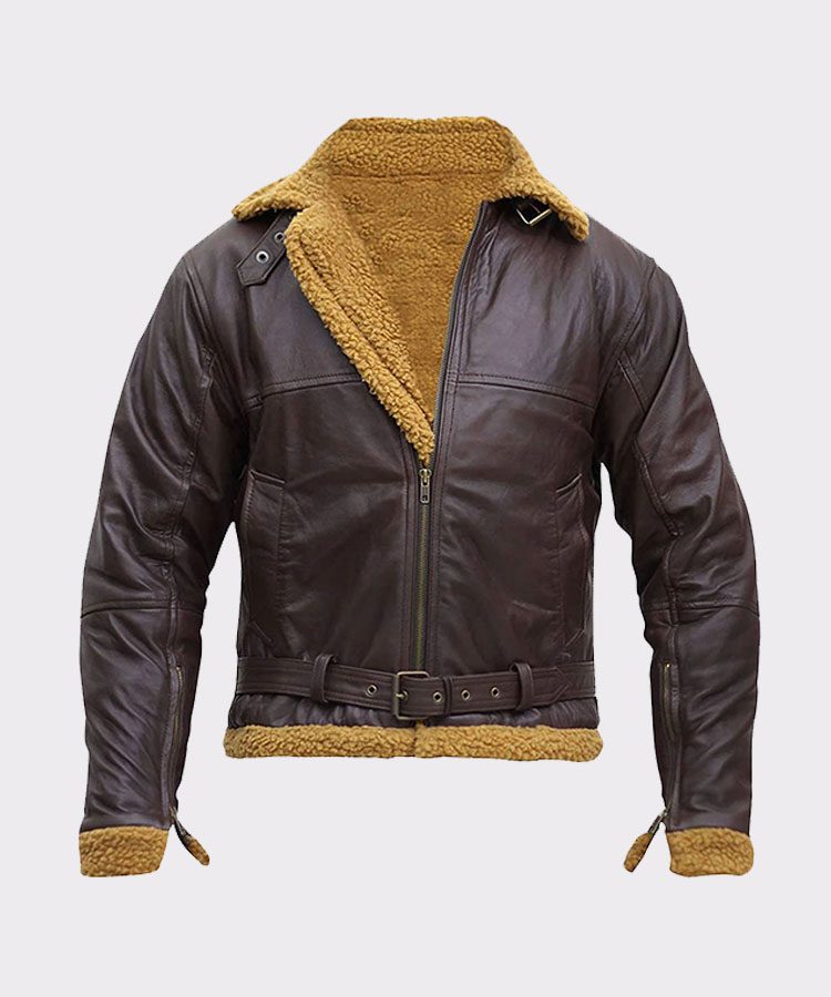 B3 Men Flying Aviator Winter Shearling Sheepskin Bomber Leather Jacket