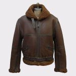 B3 Men’s Aviator Raf Real Shearling Brown Leather Flight Bomber Jacket