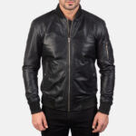 Bomia Men Black Leather Bomber Jacket for Men