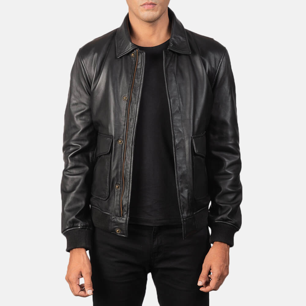 Coffmen Black Leather Bomber Jacket 02 Coffmen Black Leather Bomber Jacket