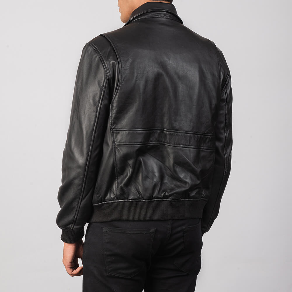 Coffmen Black Leather Bomber Jacket 04